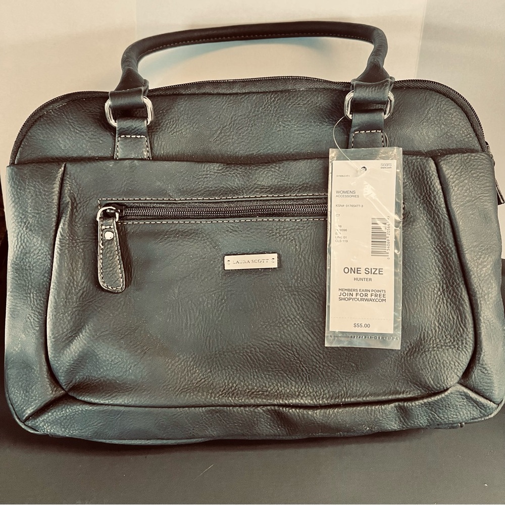 Laura Scott Ladies Basic Black “Hunter” Purse Medium 3 Zipper Compartments NWT